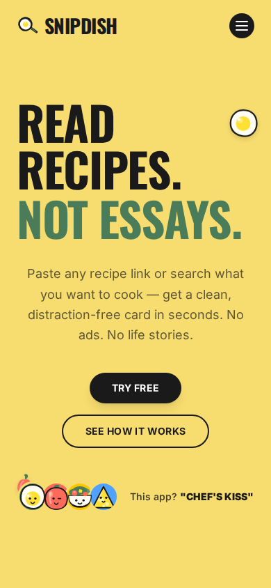 SnipDish mobile view